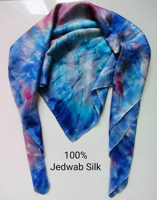 Piękna błękitne różowa chusta apaszka 100% jedwab