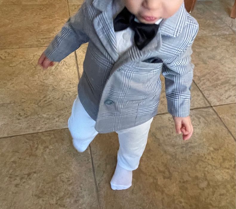 Garnitur dla chłopca chrzest roczek r.74 Mayoral buciki r.19