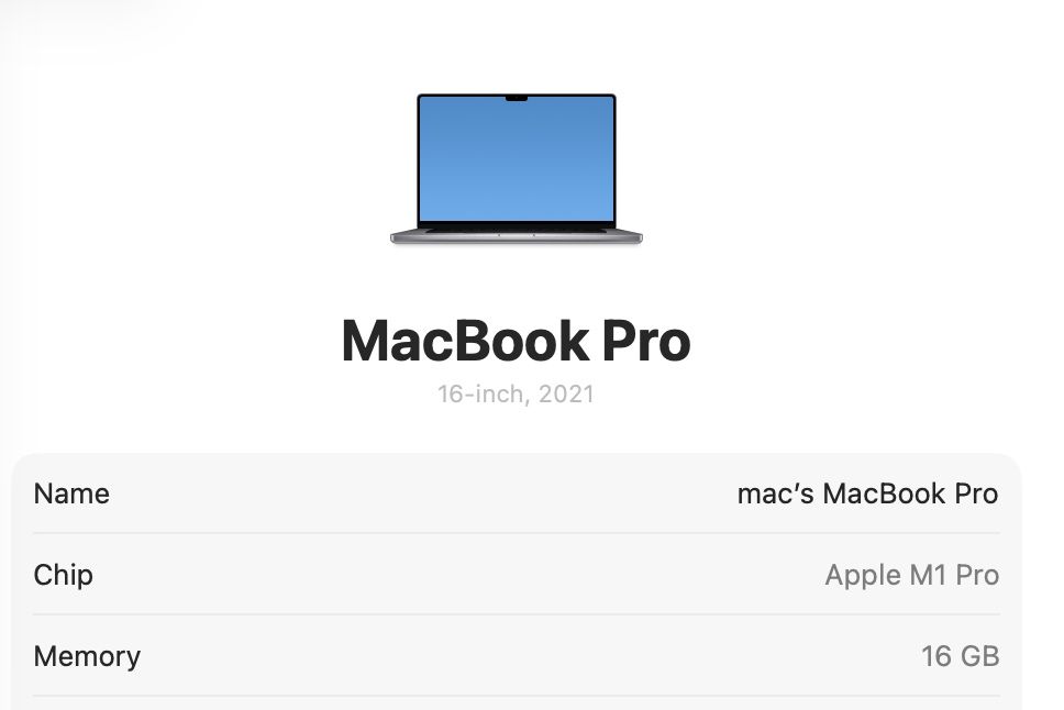 MacBook Pro 16’ 2021 M1 Pro 16GB 1TB SSD