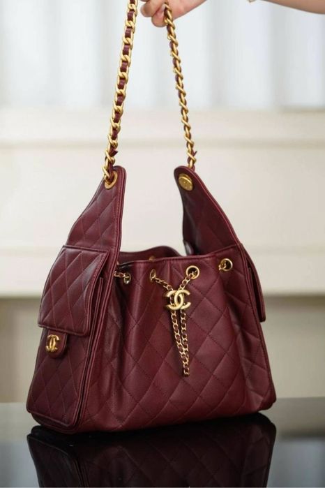 Сумка Chanel hobo 25 чорна коричнева бордов шанель хобо черная сумочка