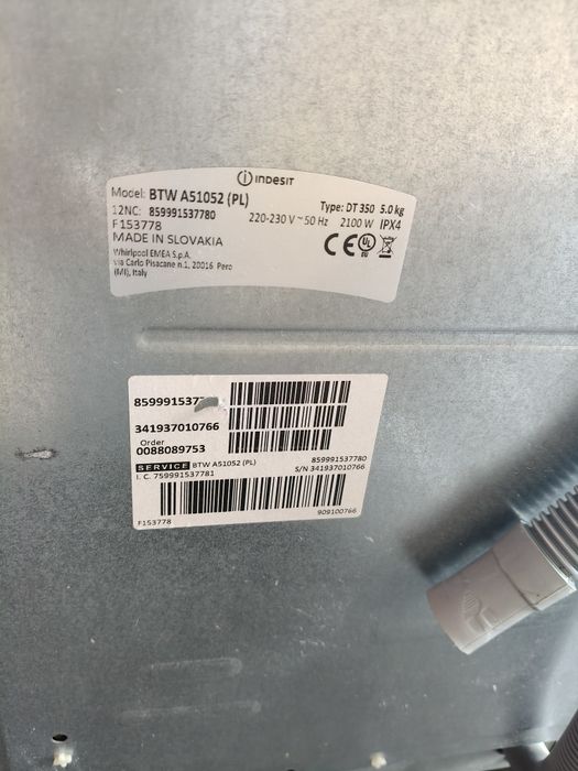 Pralka Indesit pakowana od góry