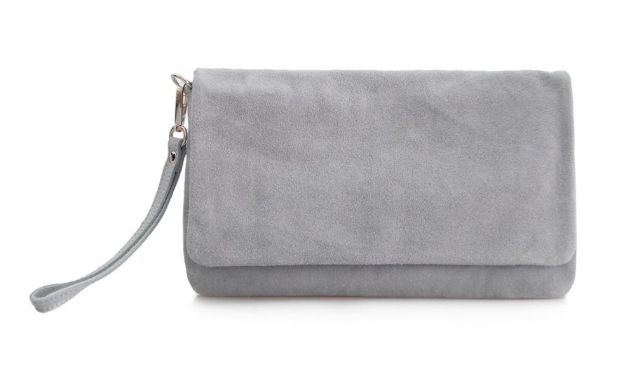 VERA PELLE torebka zamszowa kopertówka listonoszka V008 j.szara