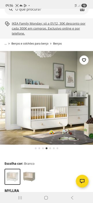 Berço Myllra Ikea 60x120 Branco e Natura