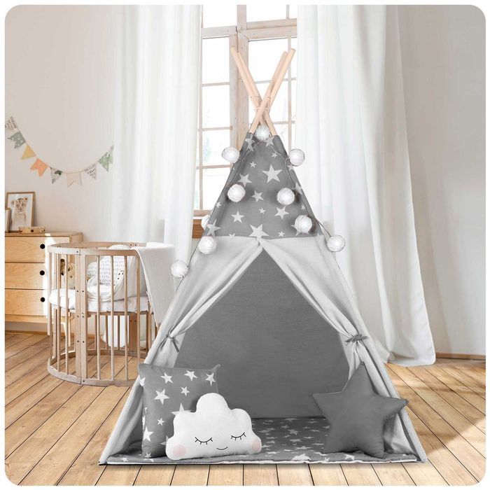 Namiot tipi dla dzieci, z girlandą i światełkami, Nukido, 120x120x165