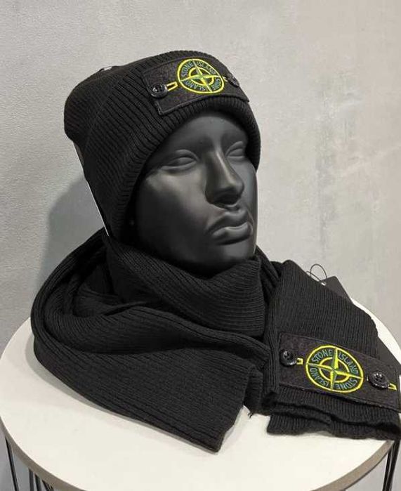 Шапка з шарфом Stone Island Комплект чорний