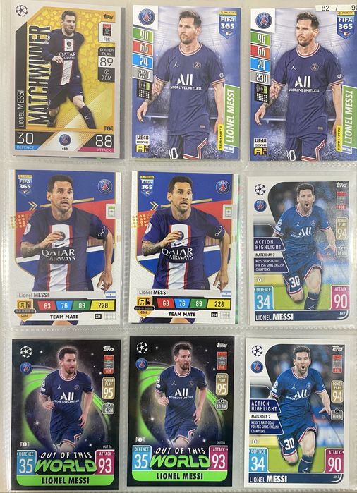 Cartas e Cromos Lionel Messi Argentina, Barcelona e Psg