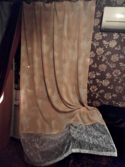 Тюль, тюль оранжевая с цветами.