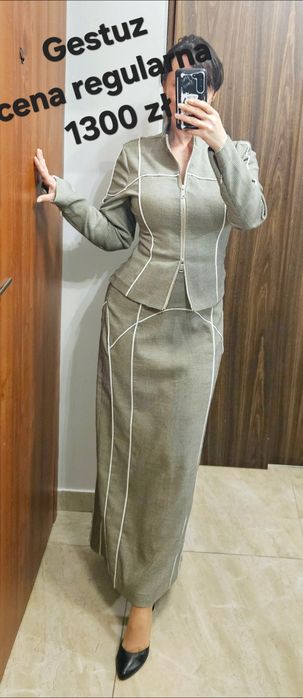 Szary komplet marynarka żakiet spódnica Gestuz