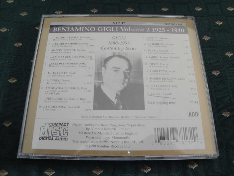Gigli, volume 2, Prima Voce - Nimbus CD