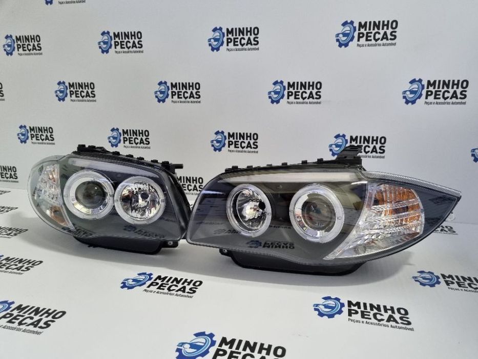 Faróis Angel Eyes BMW Série 1 Fundo Preto