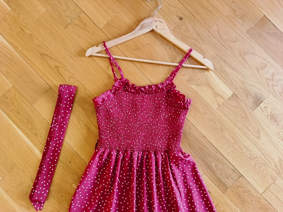 Letnia sukienka midi 36 , S bordowa w kropki