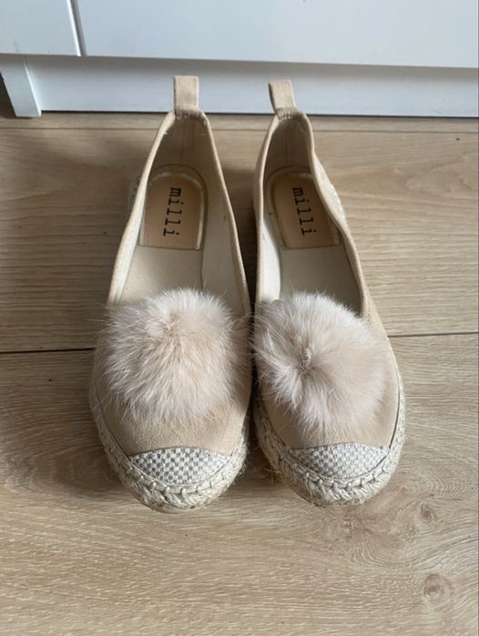 Bezowe Buty balerinki espadryle 37