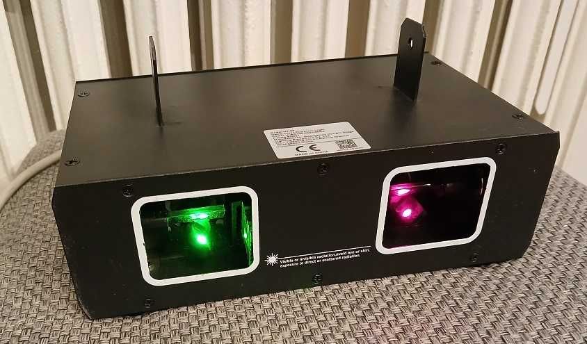 Laser dyskotekowy estradowy, 2 okna czerwony zielony DMX, sound