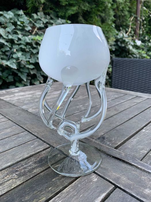 kielich szklany opal Krosno, Makora, stan bd, PRL, Vintage