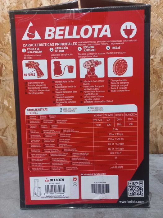 Lavadora de alta pressão BELLOTA HL1400/1kW/3M/120BAR | 126€ + IVA