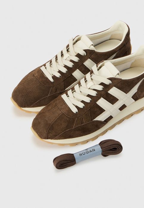 Hogan 43 Buty Męskie Brązowe Skórzane High Premium Logo T612