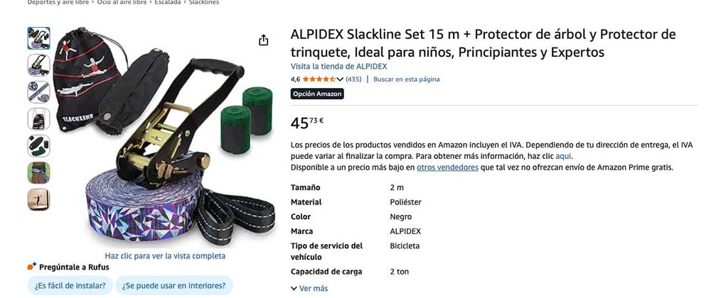 Slackline Set 15 m (10 euros mais barato do queamazon)