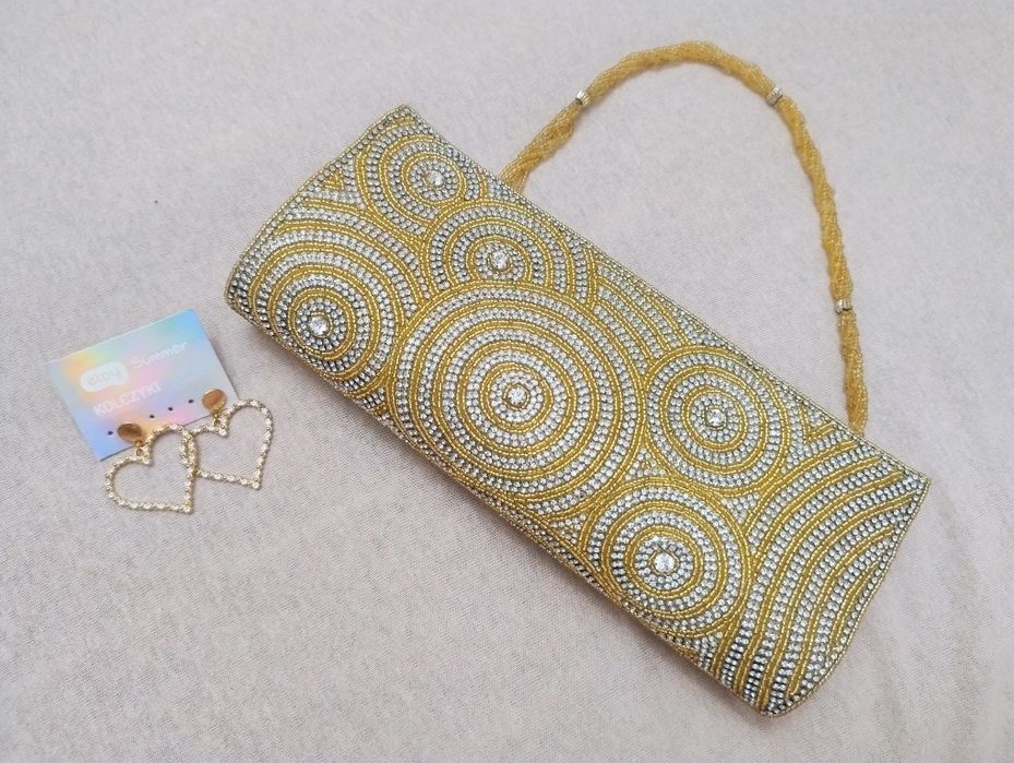 Malutka złota torebka+kolczyki