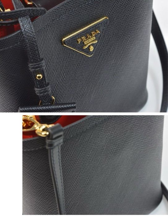 Mala Mini Prada Black Saffiano Leather Red