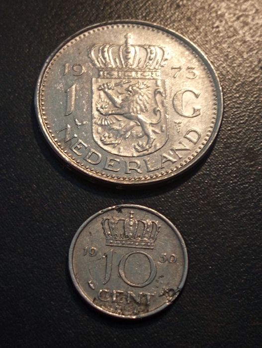 2 moedas 1 gulden e 10 cents - Netherlands - Holanda - 1973 e 1950