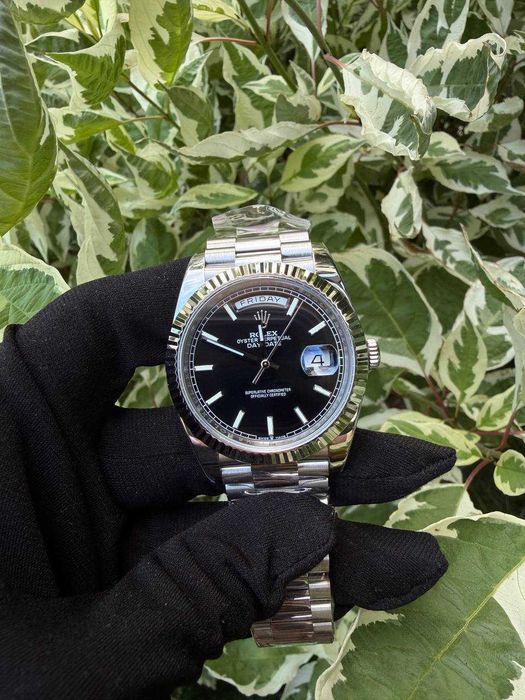 Clean Factory Rolex Day-Date 40mm 228239 President Black Dial, Platinum wrapped Fluted Bezel, 904L Steel, Best Edition 3255 Movement