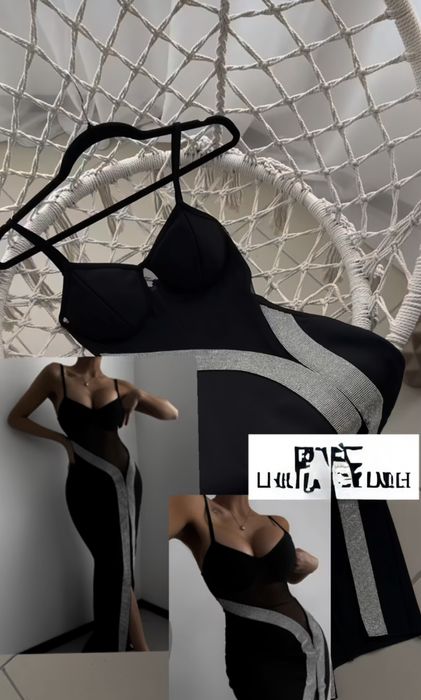 Женское платье черное с разрезом на ноге