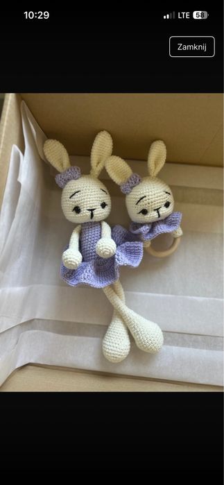 Zestawa krolik + grzechotka handmade na szydełku