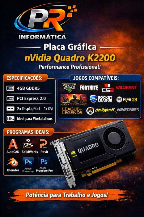 Placa Gráfica Quadro K2200 – Ideal para AutoCAD, SolidWorks e Jogos Moderados