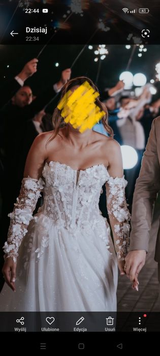 Suknia ślubna bez ramion z rękawkami + welon