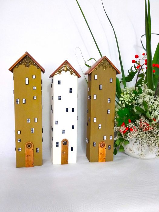 Dekoracyjne domki drewniane- pastelowa uliczka.