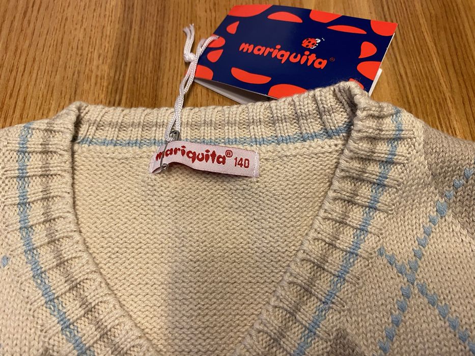 Kamizelka chłopięca dzianinowa 140 cm Mariquita nowa bawełna beż