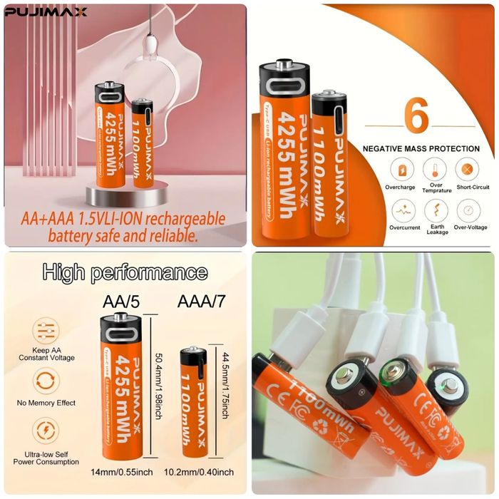 Аккумуляторные АА и ААА перезаряжаемые батарейки аккумулятор Li-ion