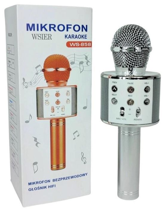 Mikrofon bezprzewodowy srebrny pudełko,94x248 mm
