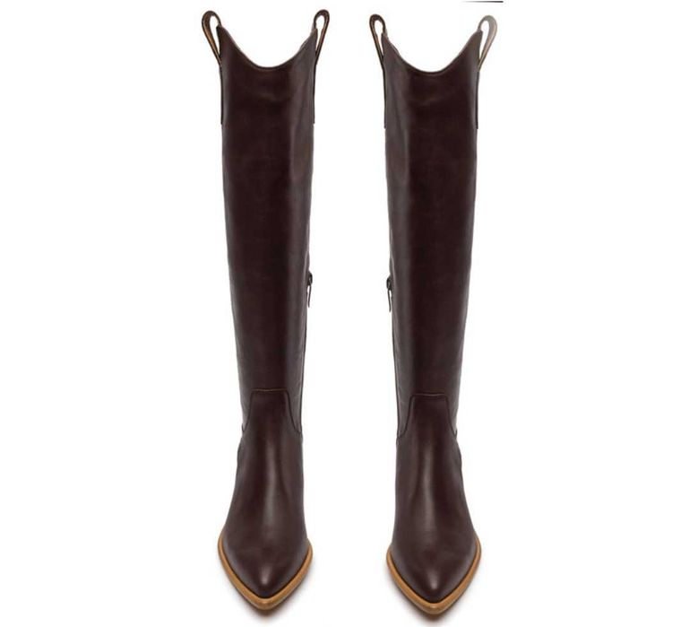 Czekoladowe ciemny brąz kozaki kowbojki do kolan skóra R.Polanski 38