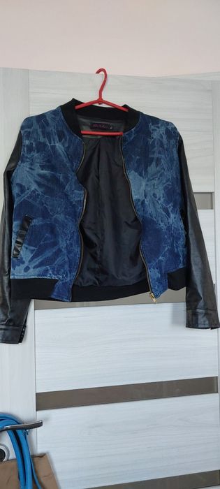 Katana skóra kurtka jeansowa S M krótka