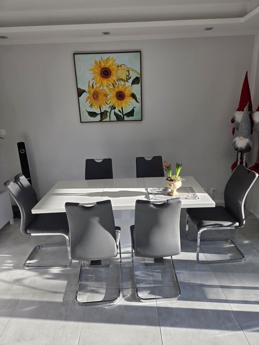 Stół biały połysk plus 6 krzeseł