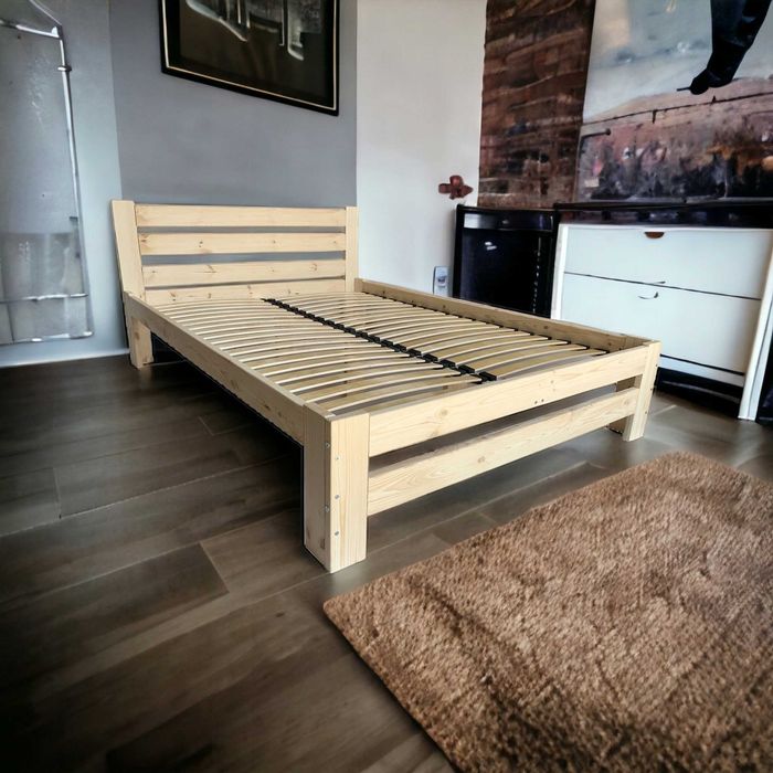 Łóżko 160x200 drewniane sosnowe gęsty STELAŻ co 4 cm Zagłowie 85 Mocne