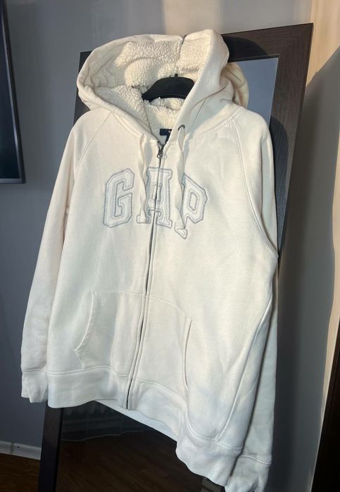 Біле утеплене зіп худі Gap | Байкове худі Gap | Тепла кофта/зірка Gap