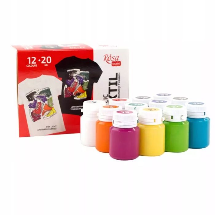 Farby do tkanin Style Rosa Talent 12x20ml Zestaw farb 12 kolorów. Rosa