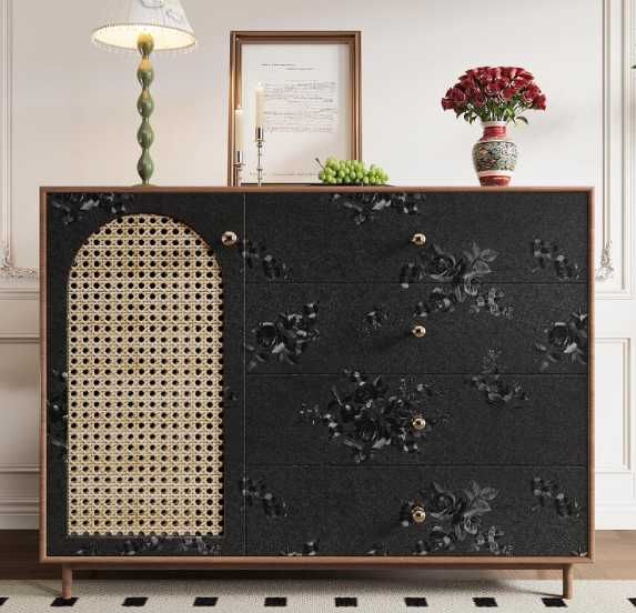 Tapeta samoprzylepna winylowa czarna wzór kwiatów NR.EO72