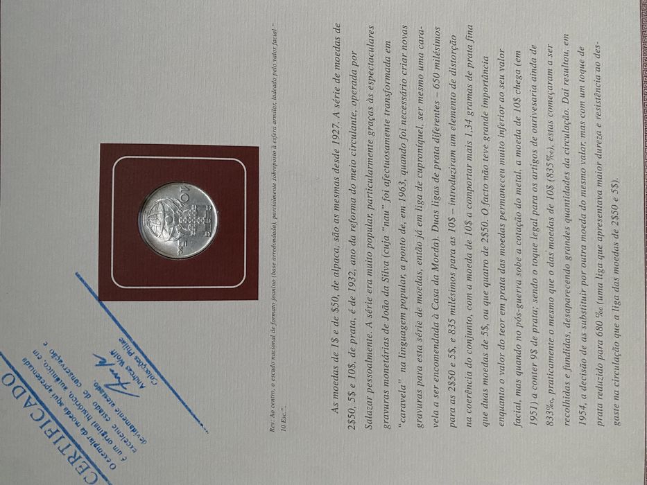 Moeda 10$00 escudos prata 1955 (SOBERBA) - REPÚBLICA PORTUGUESA