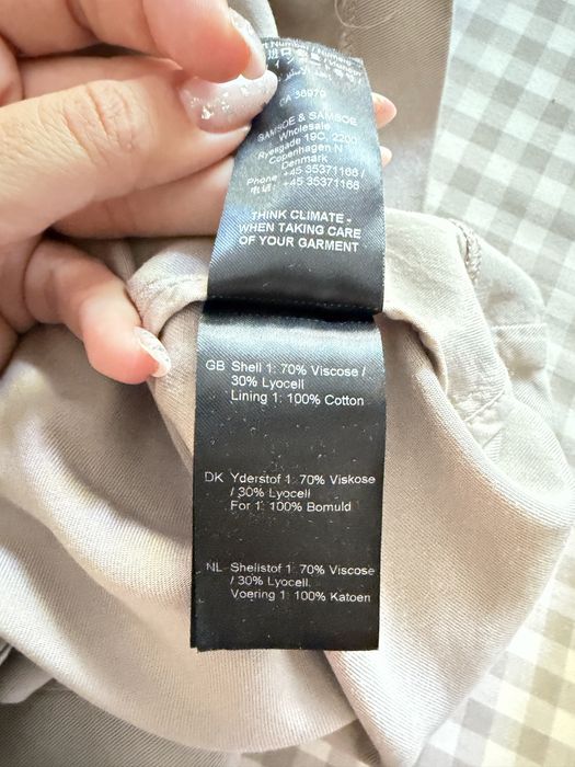 Markowy beżowy trencz marynarka premium Samsoe Samaoe lyocell bawełna zalando S/36