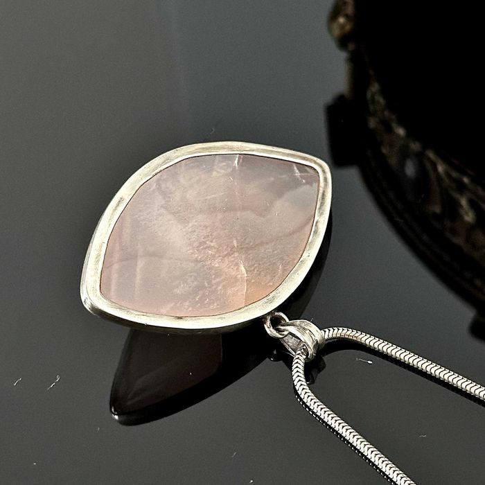 Srebrny naszyjnik z Różowym Kwarcem i Ametystem ok. 1970r. próby 925