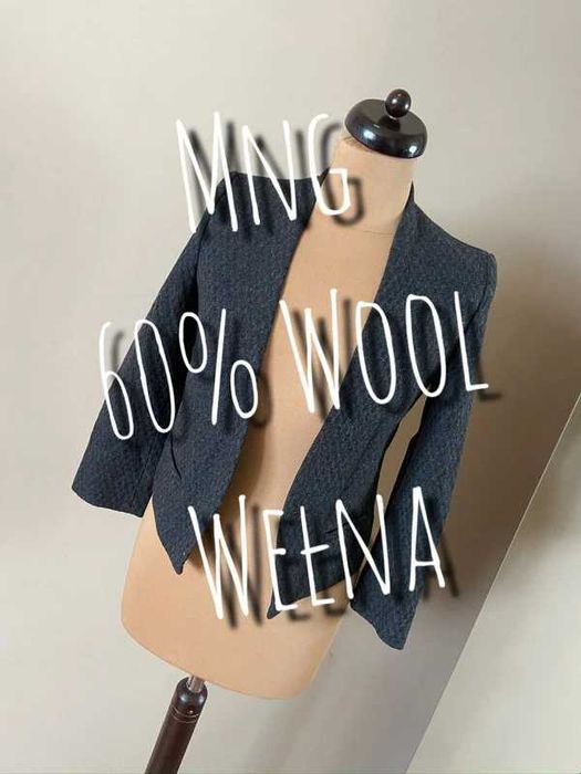 Marynarka tkana tekstura żakiet bolero mng mango xs s welna wool 34 36