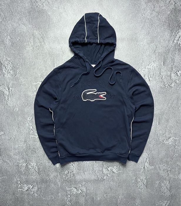 Vintage Вінтажне Худі кофта  з довгим рукавом Lacoste Лакоста Великий логотип синій колір Розмір Л