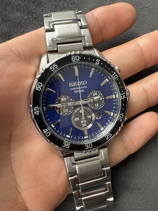 Seiko chronograph solar - seiko v175-0DH0 unikat z niebieska tarcza