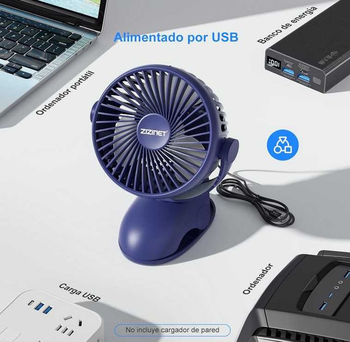 Mini ventoinha ventilador portátil 360º USB recarregável com mola NOVO