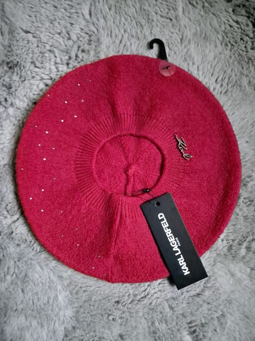Wełniany beret czapka zimowa Karl Lagerfeld nowy z metką