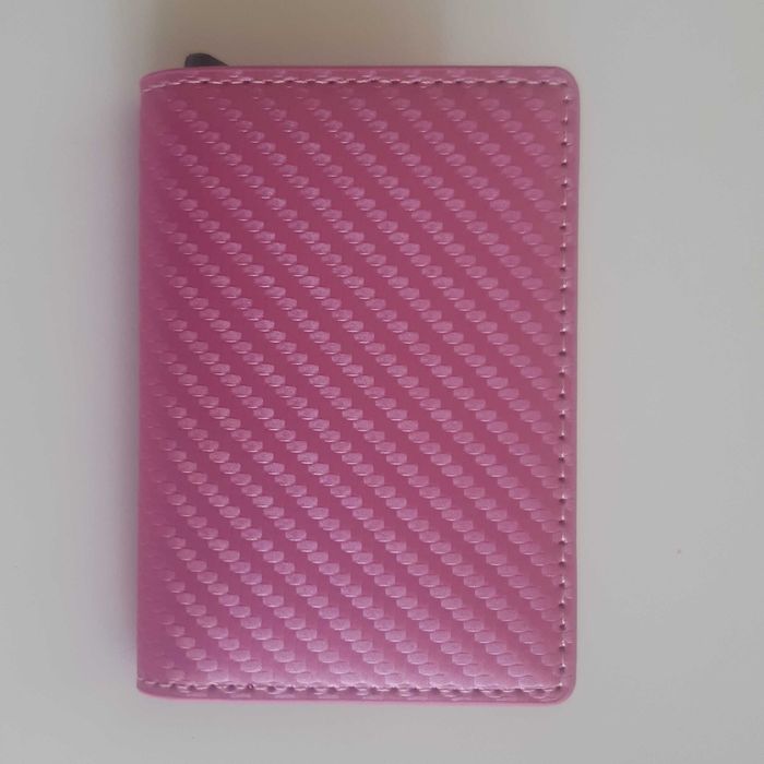 Pequena Carteira Porta Cartões Notas Alumínio Fibra Carbono Rosa