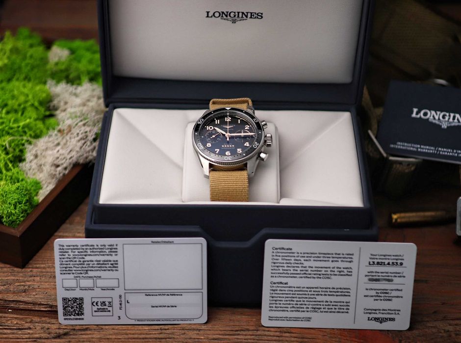 Longines Spirit Flyback Chronograph COSC Chronometer NATO L3.821.4.53.9 Pilot Sportowy Zegarek Męski